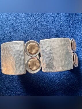 Chico's Two-Tone Hammered Metal Link Bracelet - Silver and Gold